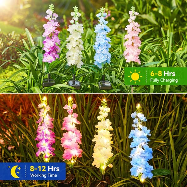 4PK Solar Delphinium Blomsterlys 36 LED Vanntett Hage Landskap KOOPER Solar Lights
