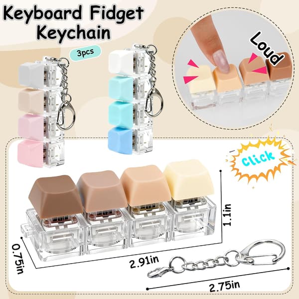 3 kpl näppäimistön fidget-avaimenperä, naksautin stressin lievitykseen