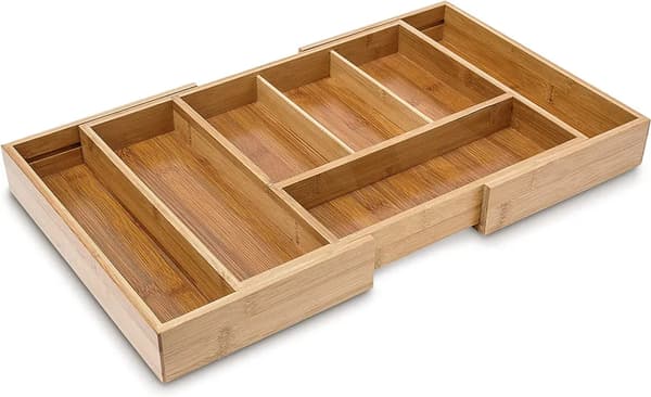 Laajennettava bambuaterinlaatikko, 6-osastoinen Expandable Bamboo Cutlery