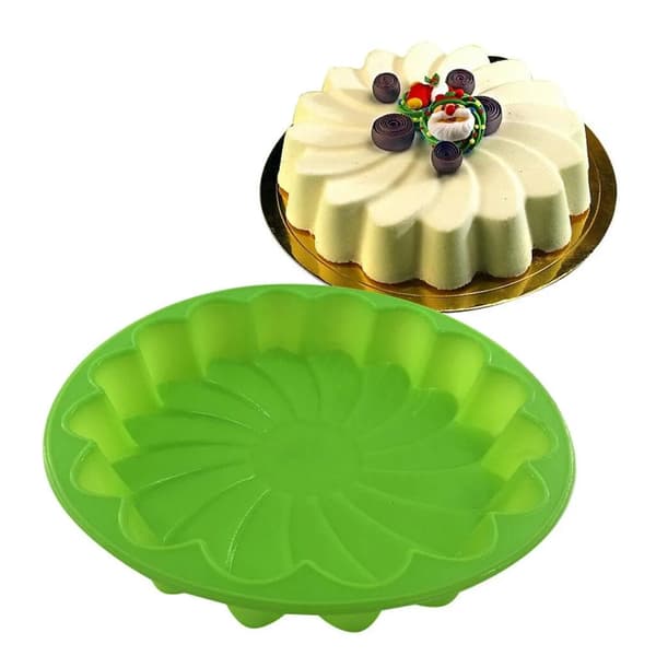 3D Silikon Kakeform Blomst Matkvalitet Rund 23 cm Fondant Sjokolade Dekor
