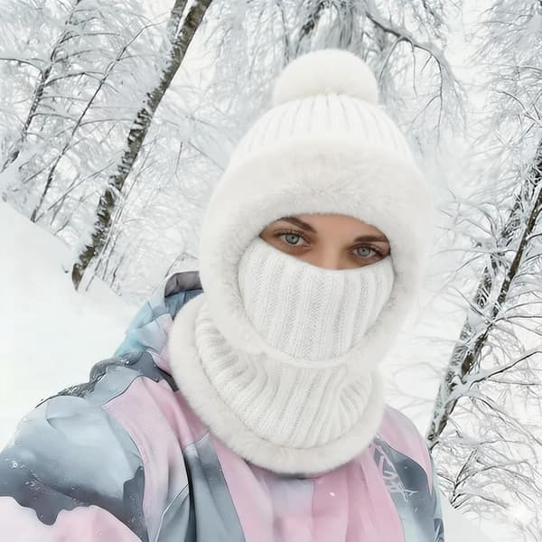 3-i-1 stickad mössa med fleecefoder, halsduk och mask, varm AQOKKA 3 in
