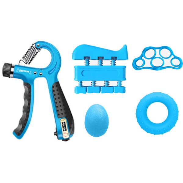 Handgreppsträningskit 5 delar Justerbar Räknare Grepp Fingersträckare Ring Stressboll Blå 1 Set
