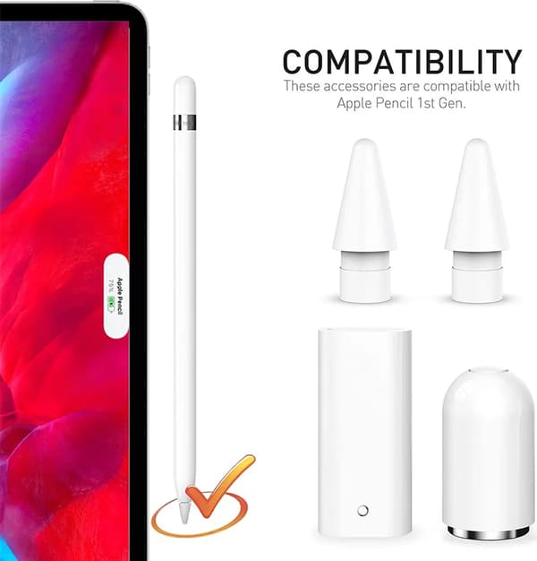 Magnetisk hette, ladeadapter og erstatningstilbehørsett for Apple Pencil 1. generasjon