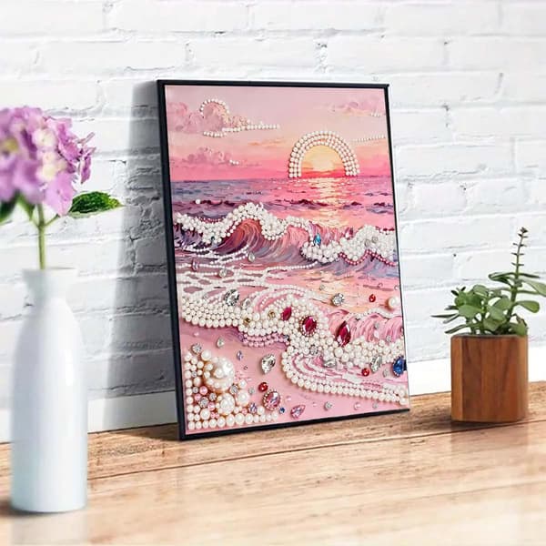 Beach Sunset Perle Diamond Art Sæt 12 x 16 tommer DIY-maleri til voksne Gemozaic 成人海滩珍珠艺术套装,珍珠钻石艺术,3