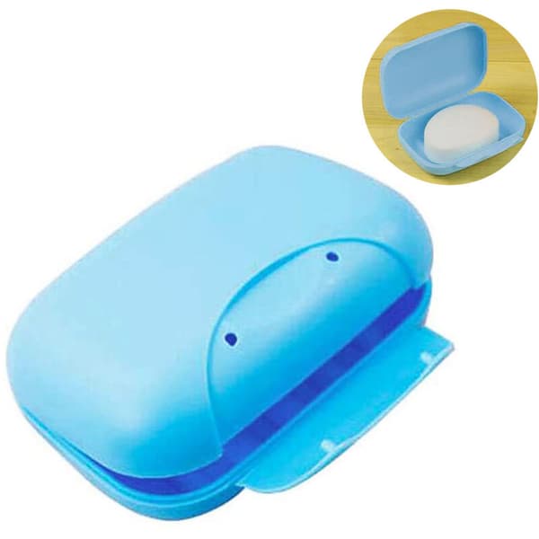 Blå bärbar resesåpask Light Blue Rounded Lid Case Vent Hole Cover 1 st