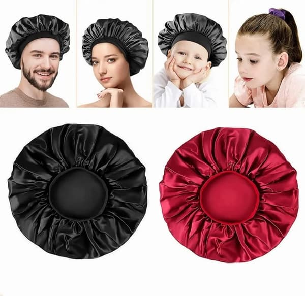 2 Satin Sovehætte Dame Nat Sovehætte Justerbar Hovedbeklædning Blød Hårhætte Silke Elastisk Hårbeskyttelseshætte Sort Rød