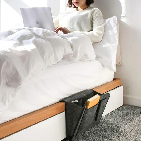 Senge Caddy Mørkegrå Filt Sofa Side Organizer Magasinholder Soveværelse