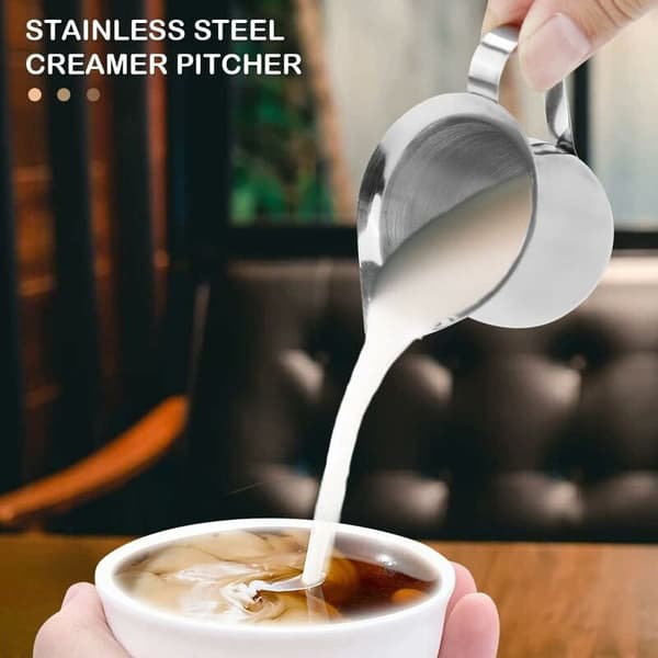 Mini mælkekande i rustfrit stål 6 stk. 90 ml 3 oz Rustfrit stål varmer hurtigt op Nem forberedelse til saucer Til hoteller