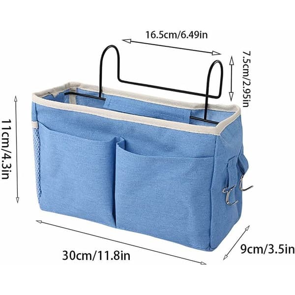 Loft Våningssäng Hängande Förvaringsväskor 2st U-Clip Installation Ca 30x11x9cm Stor Ficka Plus Sidonät för Sovsal Böcker Telefon Kopp Vit Blå