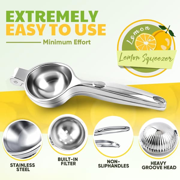 Stor 304 rustfri stål citronpresser, kraftig manuel citrus håndpresse til citroner og limefrugter Large