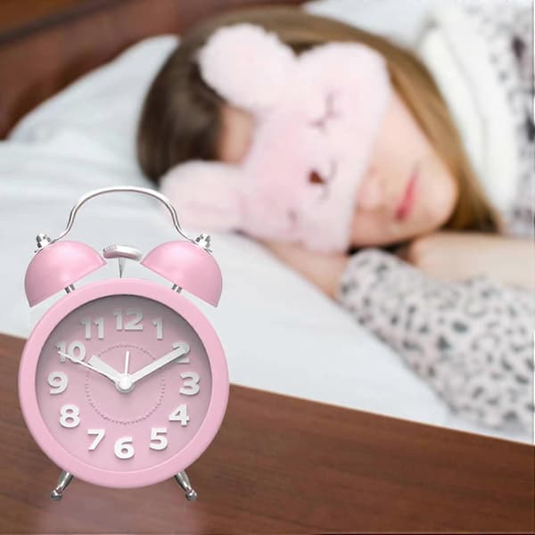 Mini Rosa Retro Tvillingklocka Väckarklocka, 3 Tum, Icke-Tickande, Högljudd Analog Klocka Mini
