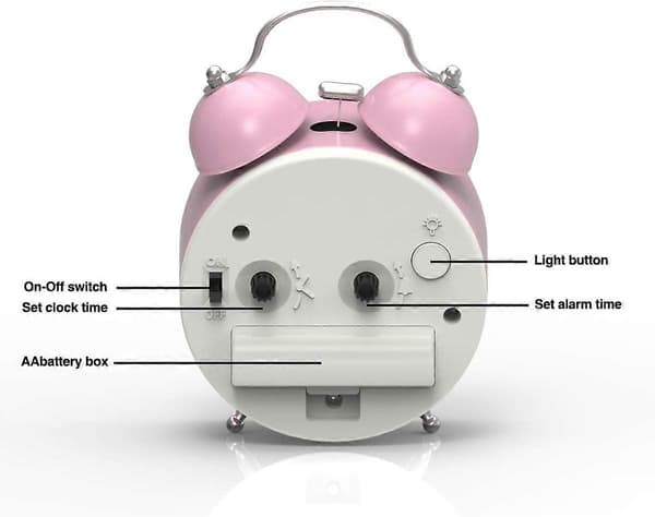 Mini Rosa Retro Tvillingklocka Väckarklocka, 3 Tum, Icke-Tickande, Högljudd Analog Klocka Mini