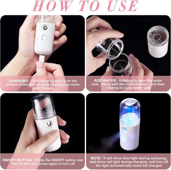 Bærbar Ansigtsmistsprøjte 2-pak 30 ml USB Genopladelig Mini Nano Luftfugter
