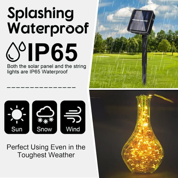 Jul-ljusslinga med solceller 2-pack 200 LED 8 lägen varmvit Christmas Solar String