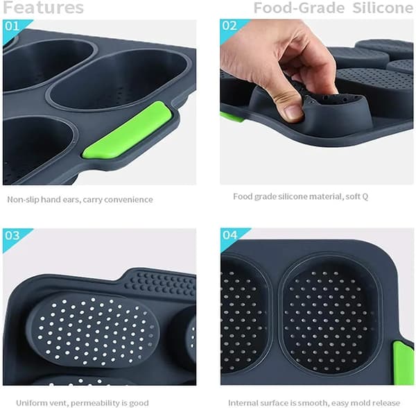 Brödform, 2-pack silikon mini baguetteform, non-stick hamburgerbröd smörgåsmaskin