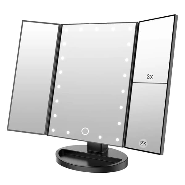 Trefoldigt makeup-spejl 22 LED 2x 3x forstørrelse Touch Dim 180 roterbart til toiletbord