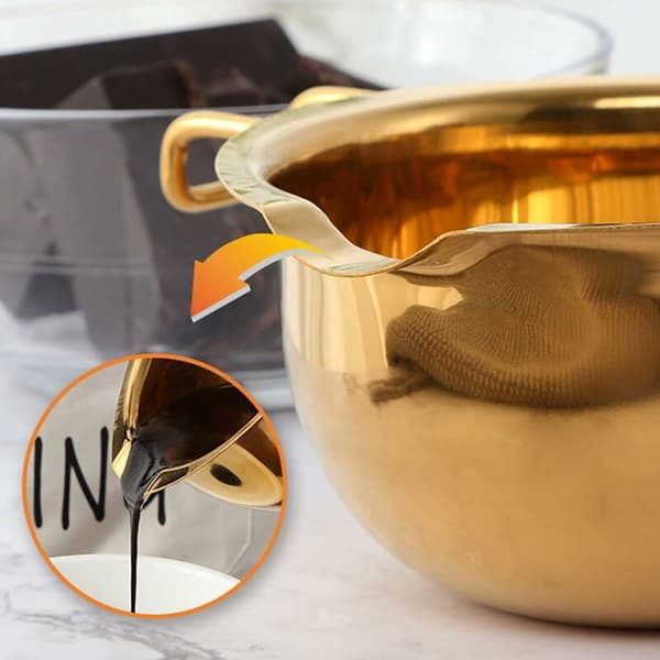 Rostfri smältskål med dubbla pipar 400 ml Bain Marie Choklad Smör Ost Guld 1 st