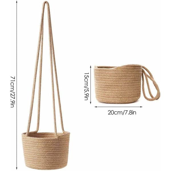 Beige Hängande Planteringskärl Modern Bomullsrep Korg Väggmonterad Passar Inomhus Utomhusväxter 2 st 20cm