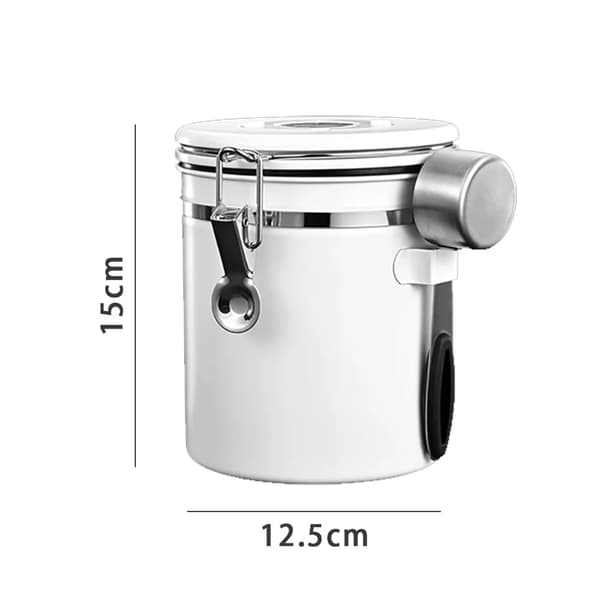 Kaffebønnebeholder 1500 ml Hvid Rustfrit Stål Silikoneforsegling Kompatibel med Kaffe Te Sukker Mel