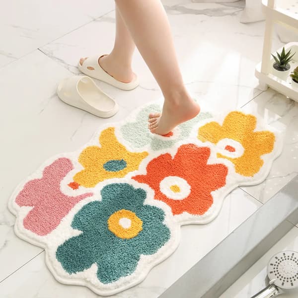 Blomsterformet bademåtte, absorberende, skridsikker til badeværelse, soveværelse, entréindretning