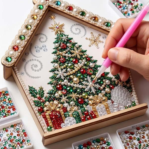 DIY 3D Diamantkunst Julehus Sæt Julepynt Håndværk til Voksne Pyrenk DIY 3D