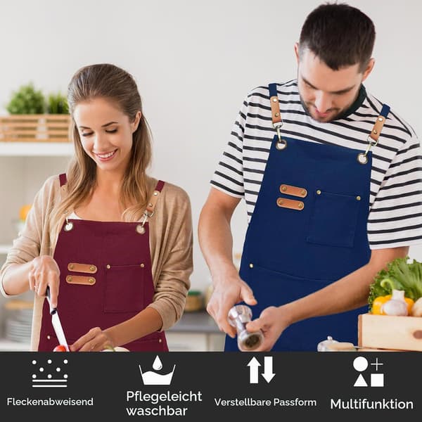 Blåt lærredsarbejdsforklæde til mænd og kvinder, 3 lommer, krydsrygsstropper Canvas Aprons, Waterproof