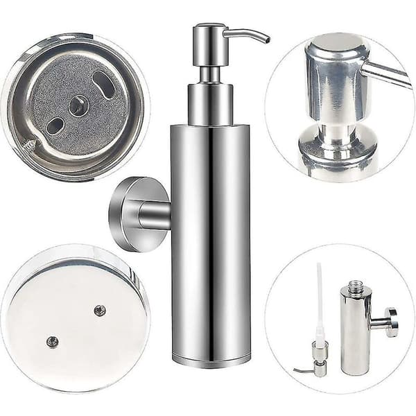 304 Rostfritt Rund Väggmonterad Tvåldispenser 200ml Spegelkrom Cylinder Tryckmontering 1 st