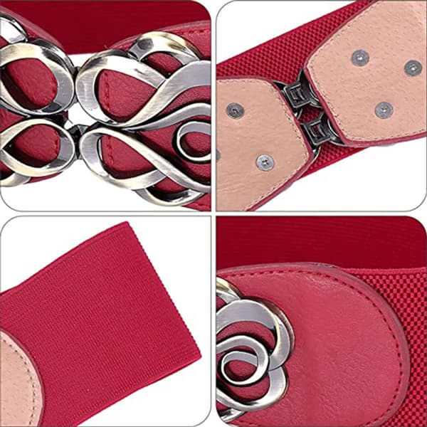 Bælte, elastisk, retrostil, strækbælte, rød