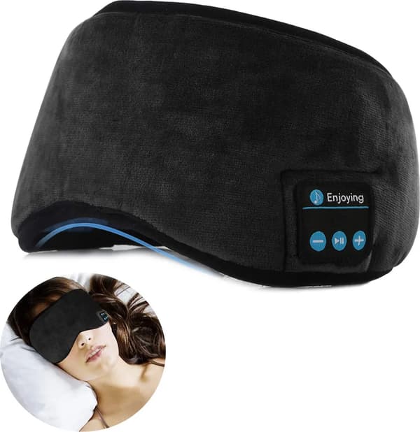 Bluetooth Sovemaske med Højttalere Sort Vaskbar til Rejser Fly Sidesøvn