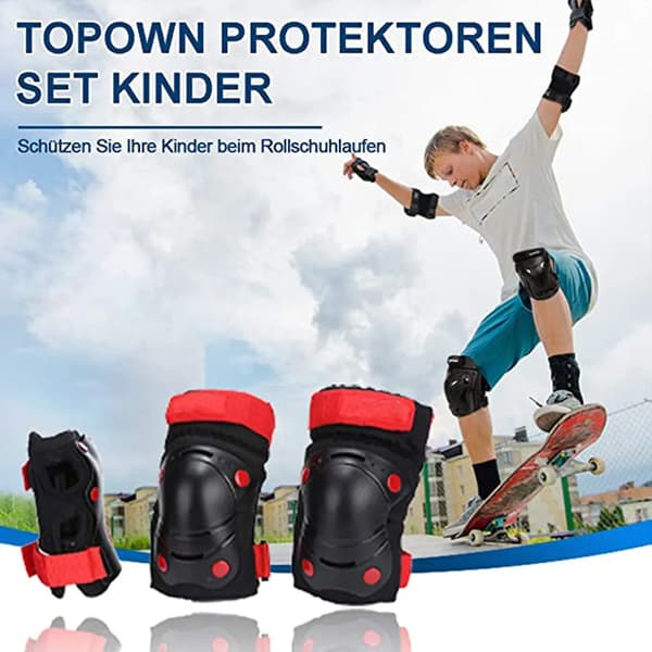 1 uppsättning skyddsutrustning för barn 2 knäskydd 2 armbågsskydd 2 handledsskydd nätpåse åldrar 3-15 nylon PE