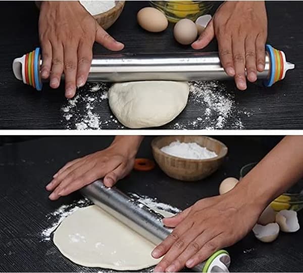Kagerulle i rustfrit stål 43 cm justerbar 4 skiver 18/8 til pizzadej