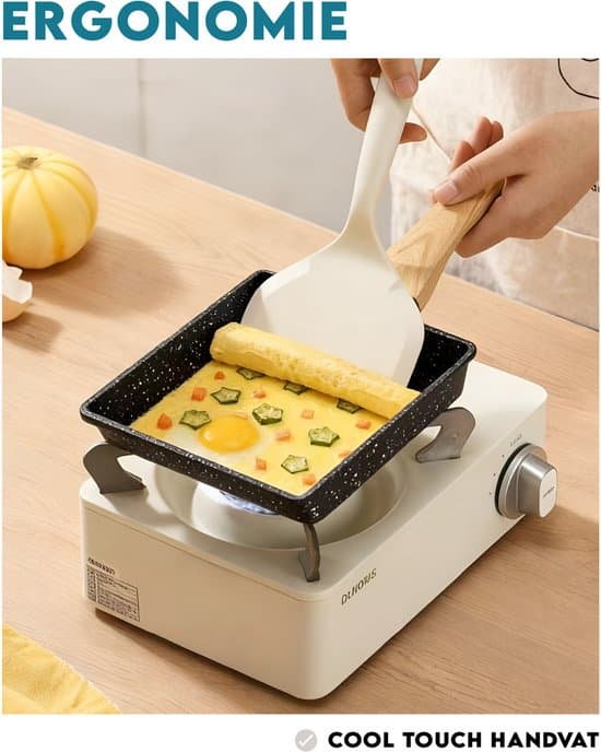 Tamagoyaki-panna, rektangulär non-stick omelettpanna, kompatibel med alla spishällar, spatel ingår