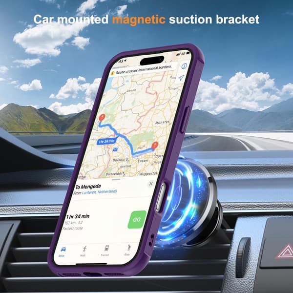 Kompatibel med iPhone 17 Pro-deksel med stativ, lilla, magnetisk ringstativ SKYLMW Compatible with