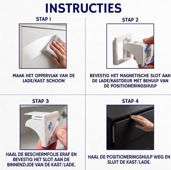 4 magneettista lapsilukkoa, 2 avainta, ei porausta