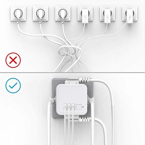 EU kubevegguttaksadapter 4 uttak USB-A + Type-C med bryter hvit