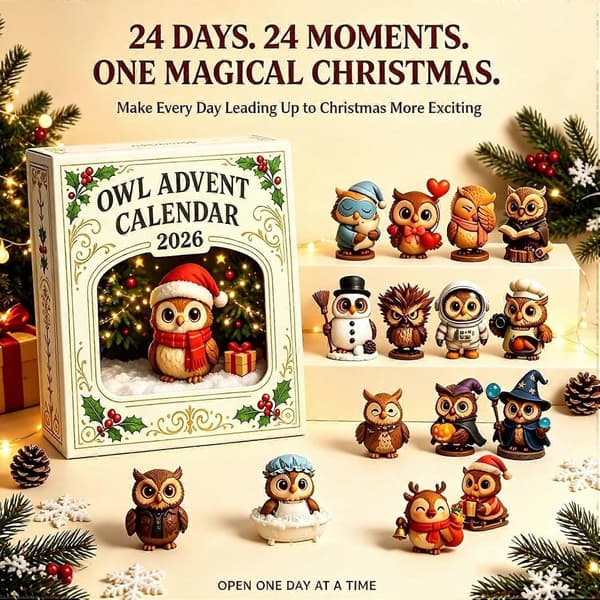 2026 Ugle Julekalender, 24-dages Mini Ugle Samlerfigurer Owl Advent Calendar
