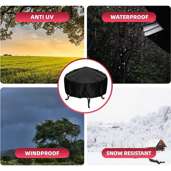 Rund bålfadsafdækning 210D Oxford Sort 102x45cm Udendørs Regn UV-beskyttelse