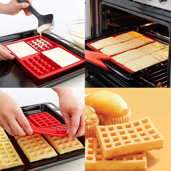 Silikon vaffelformsett 2 stk rektangulær rund rød non-stick enkel utløsning baking
