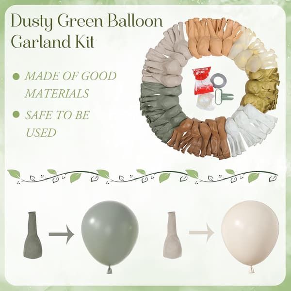 173PCS Dammig Grön Nude Ballongbågssats Salvia Neutral Bröllop Boho 173 pcs