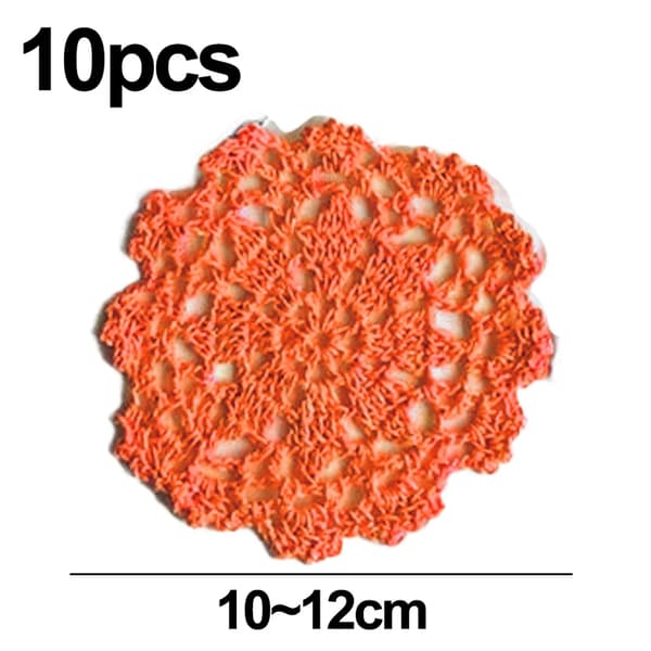 Lille hæklet bomuldsblondebrikker sæt med 10, runde, 10 cm (orange)