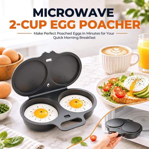 Mikrovågsugn Äggpocherare med Dubbla Hålrum, Lock och Handtag, 2-pack (Vit) Dual Cavity Microwave
