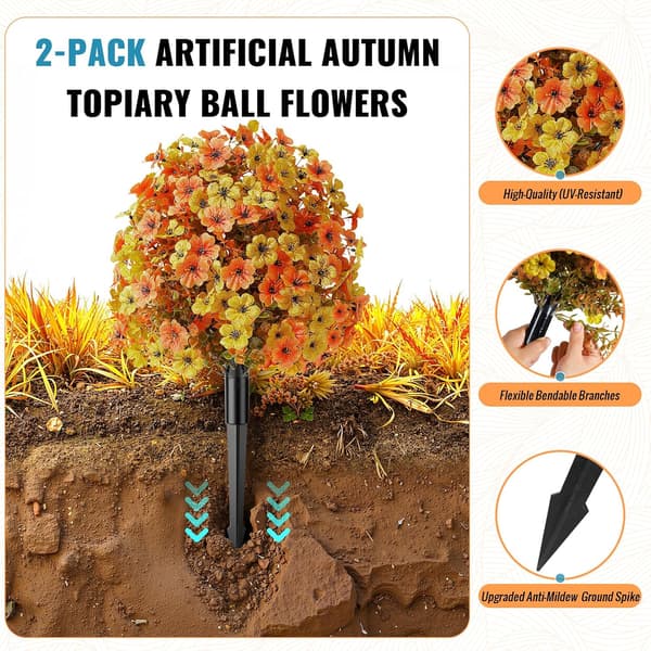 2 st konstgjorda höst-topiarybollblommor utomhus falska växter 2 pcs