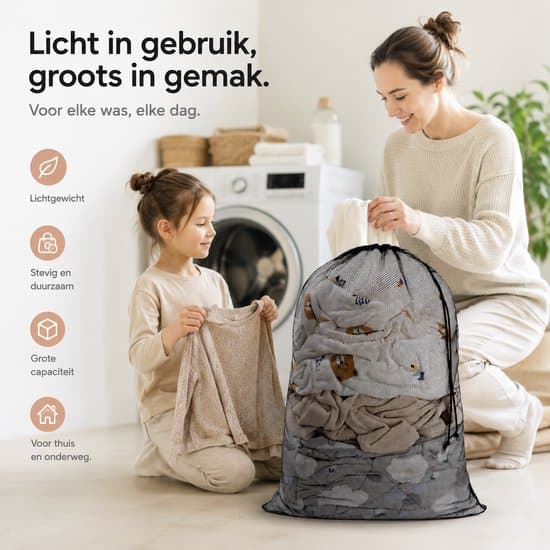 Stor vasketøjspose 60x90cm sæt med 2 sorte netvaskere BOTC Waszakken -