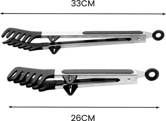 2-pak pastatang, 26 cm & 33 cm, rustfrit stål & silikone, varmebestandig op til 230°C, sort
