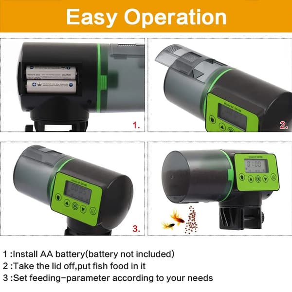 Automatisk fiskmatare med LCD-display för helg/semester