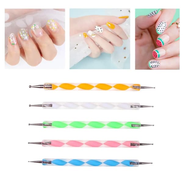 Nagelprickpennor 5-pack Dubbelspets Akrylverktyg Kompatibla med Linjer Blommor Marmorkonst