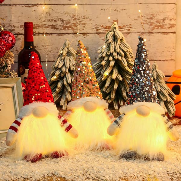 Julepynt 3 Stykker Julepynt Nisse med LED-lys, Plys Nissefigurer 3 pcs