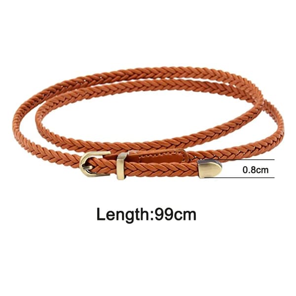 Dame vævet bælte PU læder Boho træspænde 99cm Jeans Khaki 1 stk
