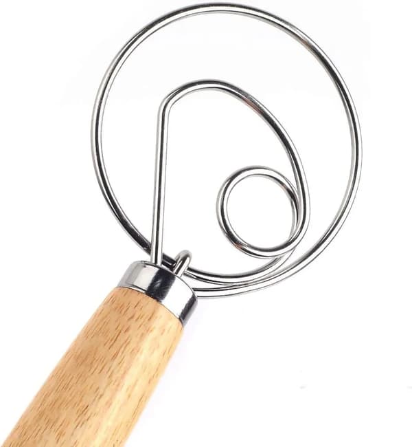 Dansk Dejpisker Træhåndtag Rustfrit Stål Ca. 33cm Brødmixer Piskeris Køkken Bageværktøj