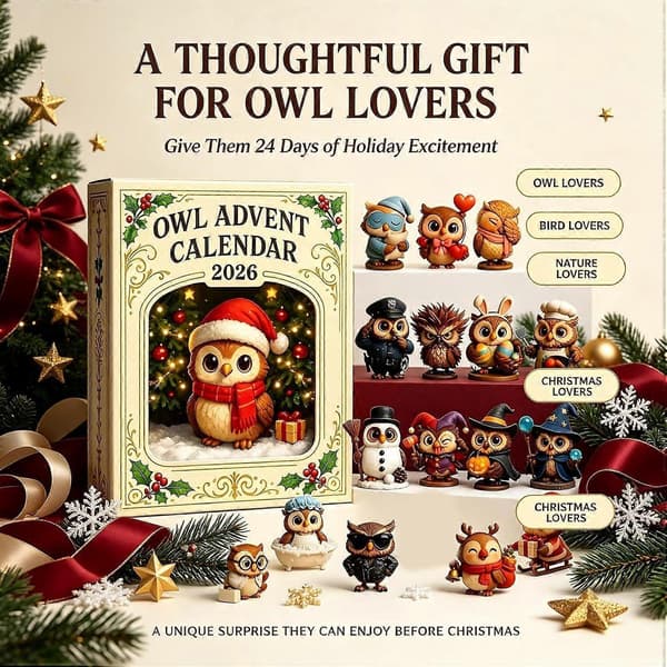 2026 Ugle Julekalender, 24-dages Mini Ugle Samlerfigurer Owl Advent Calendar